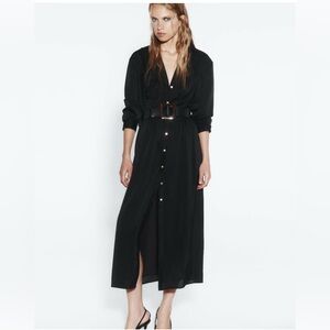 SHEIN Black Long Sleeve Button-Up Dress